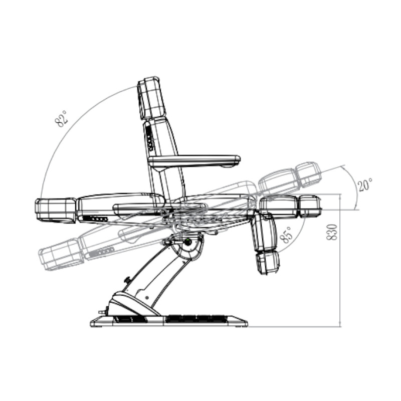 ZENITH Fauteuils de soins Esthétique Electrique - Dimensions Exactes - Angles D'inclinaison du dossier, repose-pieds, repose-tête - Malys Equipements